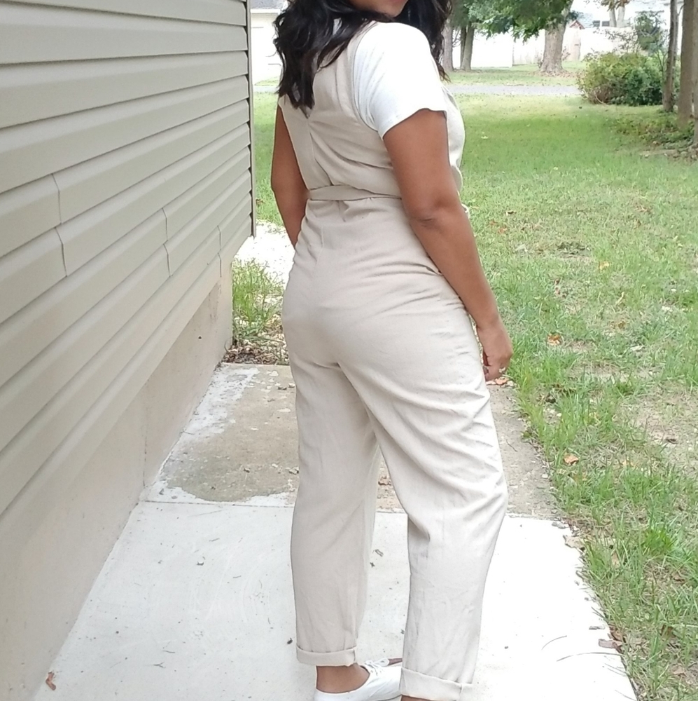 YOURS TRULY CREAM BUTTON JUMPSUIT - Picture 2 of 7